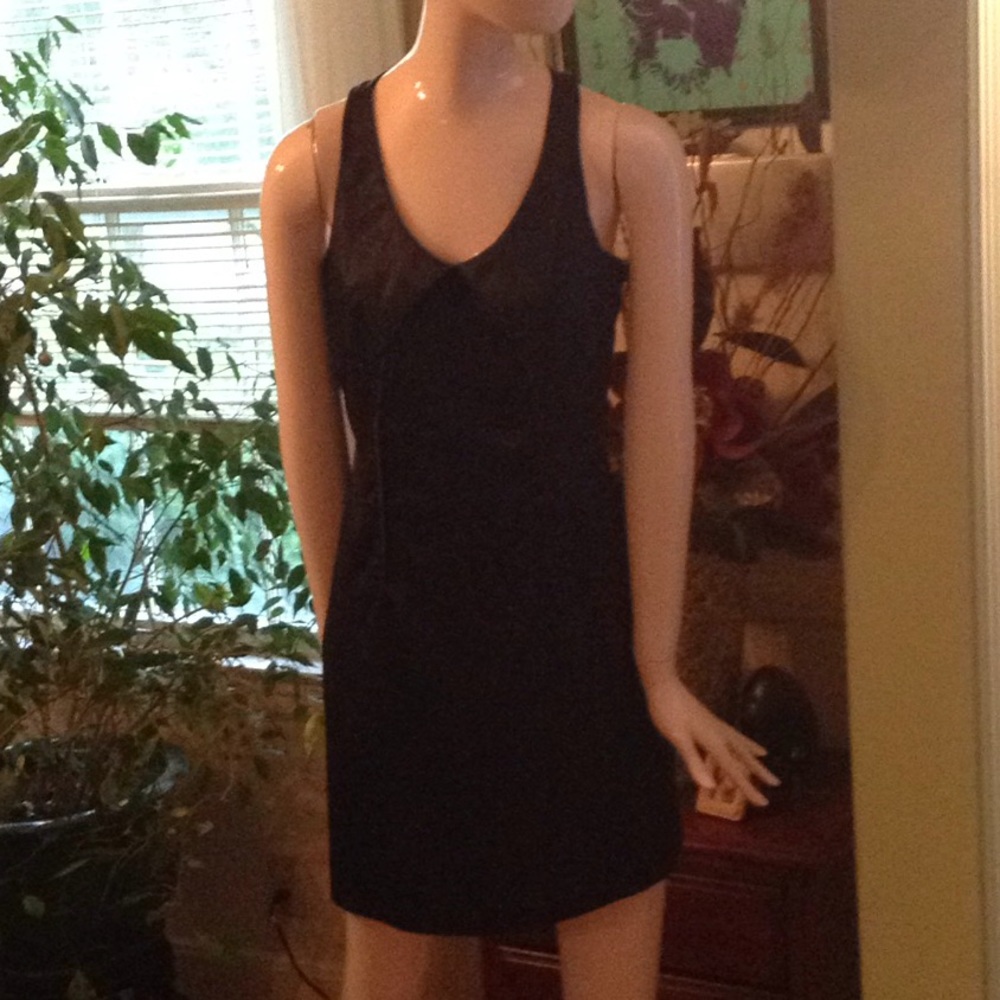 Navy sleeveless satin look dress